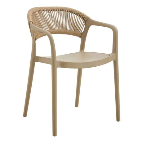DONNA Πολυθρόνα Στοιβαζόμενη, PP-UV Tortora, Rope Wicker Φυσικό