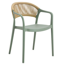 DONNA Πολυθρόνα Στοιβαζόμενη, PP-UV Πράσινο, Rope Wicker Φυσικό - vougioukas.gr