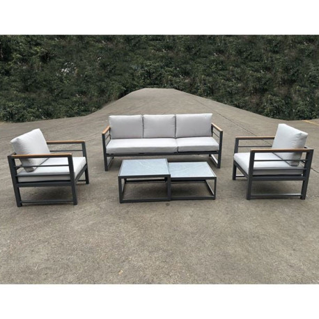 MARILIAN Set Σαλόνι Κήπου, 5τεμ, Μέταλλο Βαφή Ανθρακί, Μαξιλάρια Γκρι