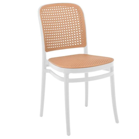 FLORENCE Καρέκλα PP Άσπρο, PP Rattan Μπεζ, Στοιβαζόμενη - vougioukas.gr