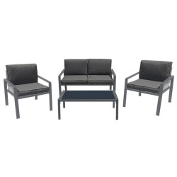 RIVIAN Set Σαλόνι Κήπου 4τεμ, Μέταλλο Βαφή Ανθρακί, Μαξιλάρια Γκρι