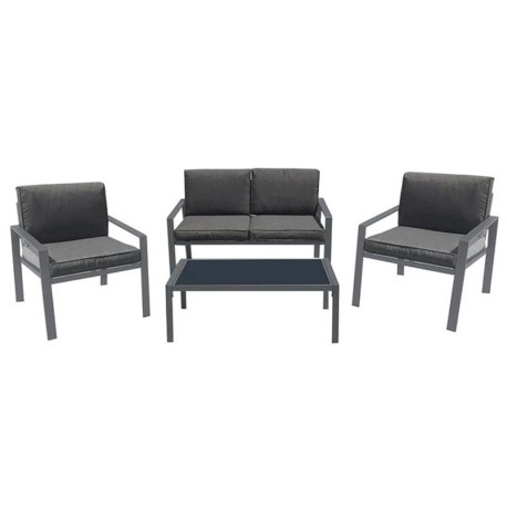 RIVIAN Set Σαλόνι Κήπου 4τεμ, Μέταλλο Βαφή Ανθρακί, Μαξιλάρια Γκρι