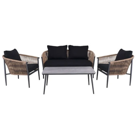 GASBA Set Σαλόνι Κήπου 4τεμ, Alu Ανθρακί, Rope Wicker Φυσικό, Μαξιλάρια Σκούρο Γκρι