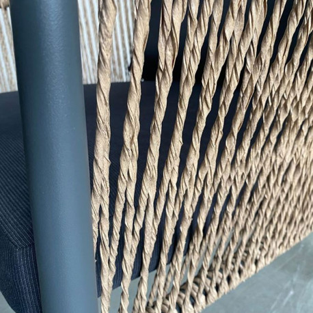 GASBA Set Σαλόνι Κήπου 4τεμ, Alu Ανθρακί, Rope Wicker Φυσικό, Μαξιλάρια Σκούρο Γκρι