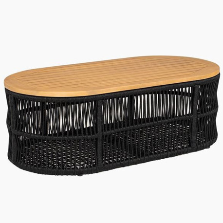 MARK Set Σαλόνι Κήπου 4 τεμαχίων Acacia Φυσικό, Rope Wicker Μαύρο, Μαξιλάρια Μπεζ