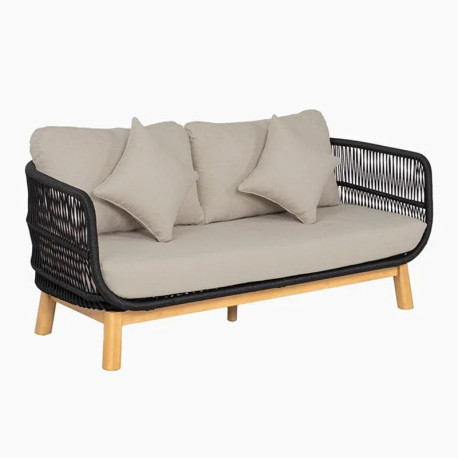 MARK Set Σαλόνι Κήπου 4 τεμαχίων Acacia Φυσικό, Rope Wicker Μαύρο, Μαξιλάρια Μπεζ
