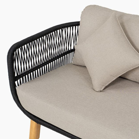 MARK Set Σαλόνι Κήπου 4 τεμαχίων Acacia Φυσικό, Rope Wicker Μαύρο, Μαξιλάρια Μπεζ