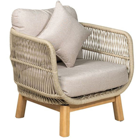 MARK Set Σαλόνι Κήπου 4τεμ, Acacia Φυσικό, Μαξιλάρια Μπεζ Rope Wicker Μπεζ