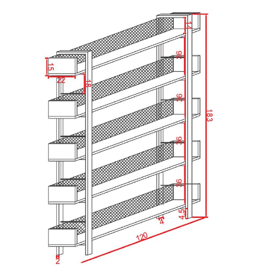 Βιβλιοθήκη Musha pakoworld μέταλλο μαύρο με oak απόχρωση 120x22x185εκ