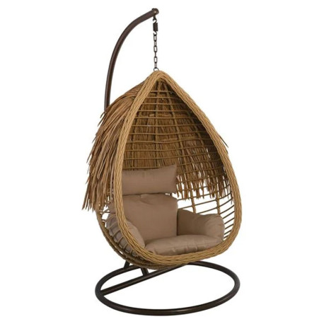 SALSA TROPIC Κρεμαστή Πολυθρόνα, Wicker Φυσικό, Μέταλλο Brown, Μαξιλάρι Μπεζ