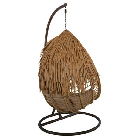 SALSA TROPIC Κρεμαστή Πολυθρόνα, Wicker Φυσικό, Μέταλλο Brown, Μαξιλάρι Μπεζ