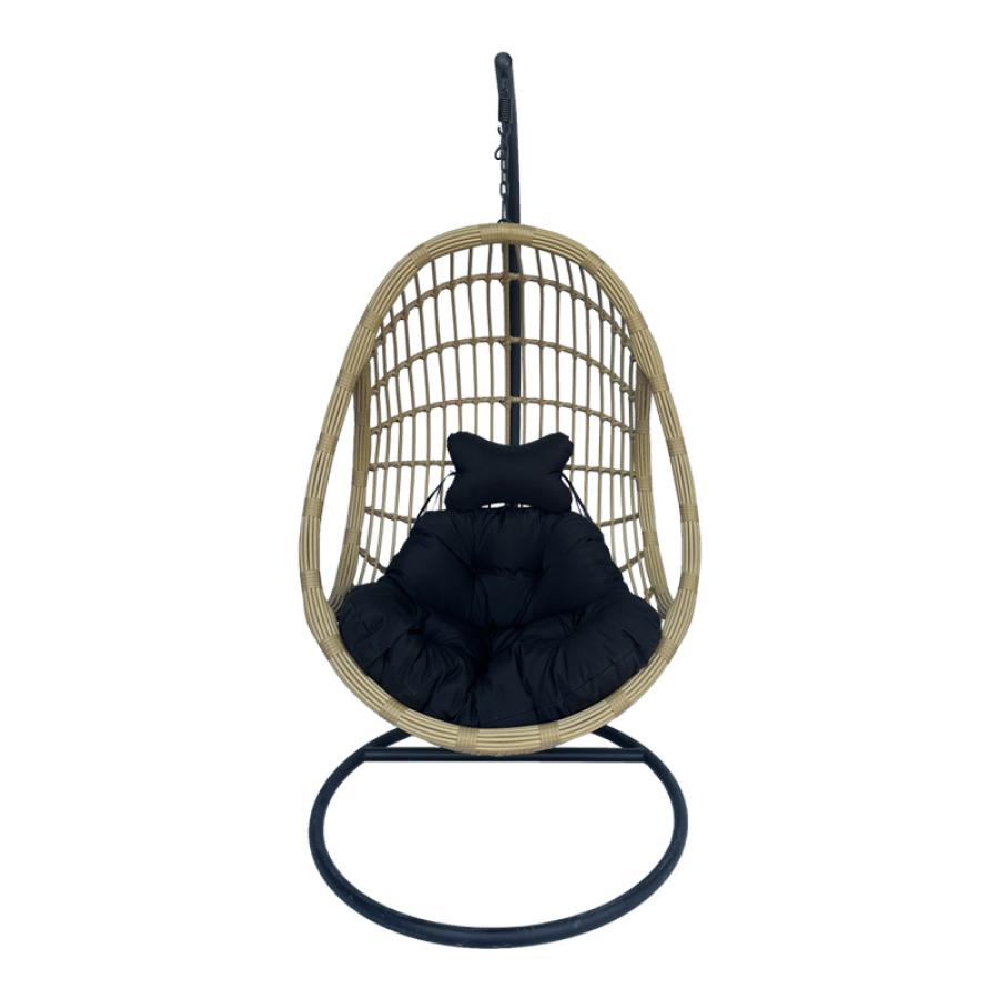 Κούνια φωλιά με βάση Cungo pakoworld μέταλλο μαύρο- pe rattan μπεζ με μαύρο μαξιλάρι 125x105x195εκ