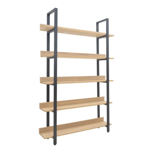 Βιβλιοθήκη Almond pakoworld σε oak-μαύρη απόχρωση 120x29x185εκ
