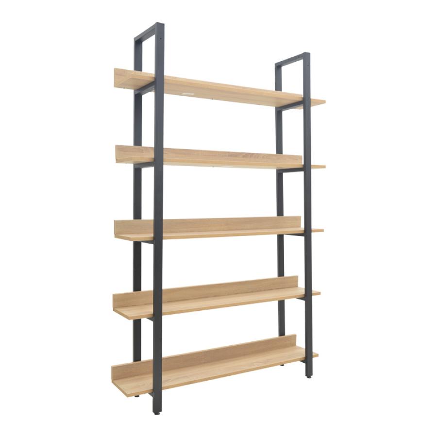 Βιβλιοθήκη Almond pakoworld σε oak-μαύρη απόχρωση 120x29x185εκ