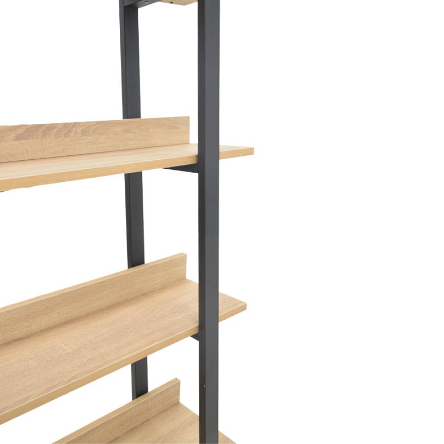 Βιβλιοθήκη Almond pakoworld σε oak-μαύρη απόχρωση 120x29x185εκ