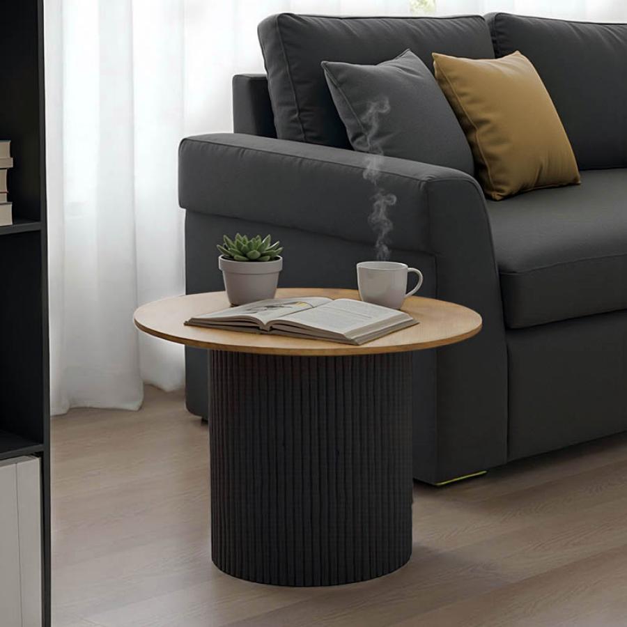 Τραπέζι σαλονιού Dovel pakoworld mdf σε sonoma-μαυρη απόχρωση Φ70x40εκ