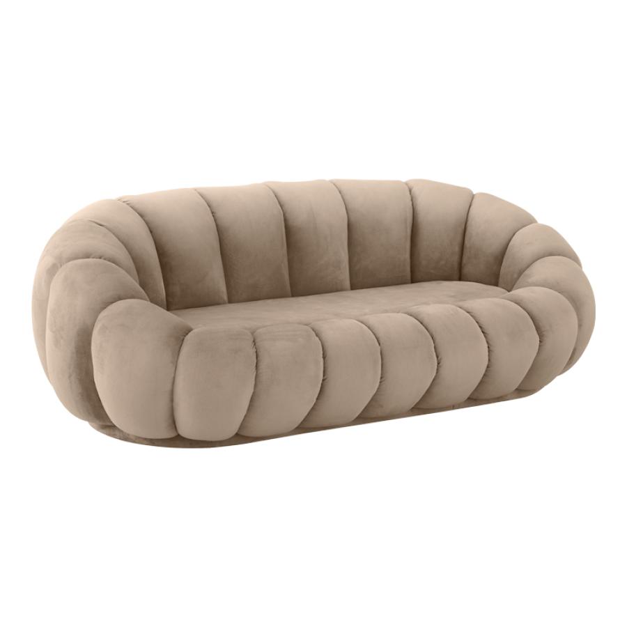 Καναπές Embrace pakoworld βελούδο σε μπεζ  απόχρωση 180x105x65εκ