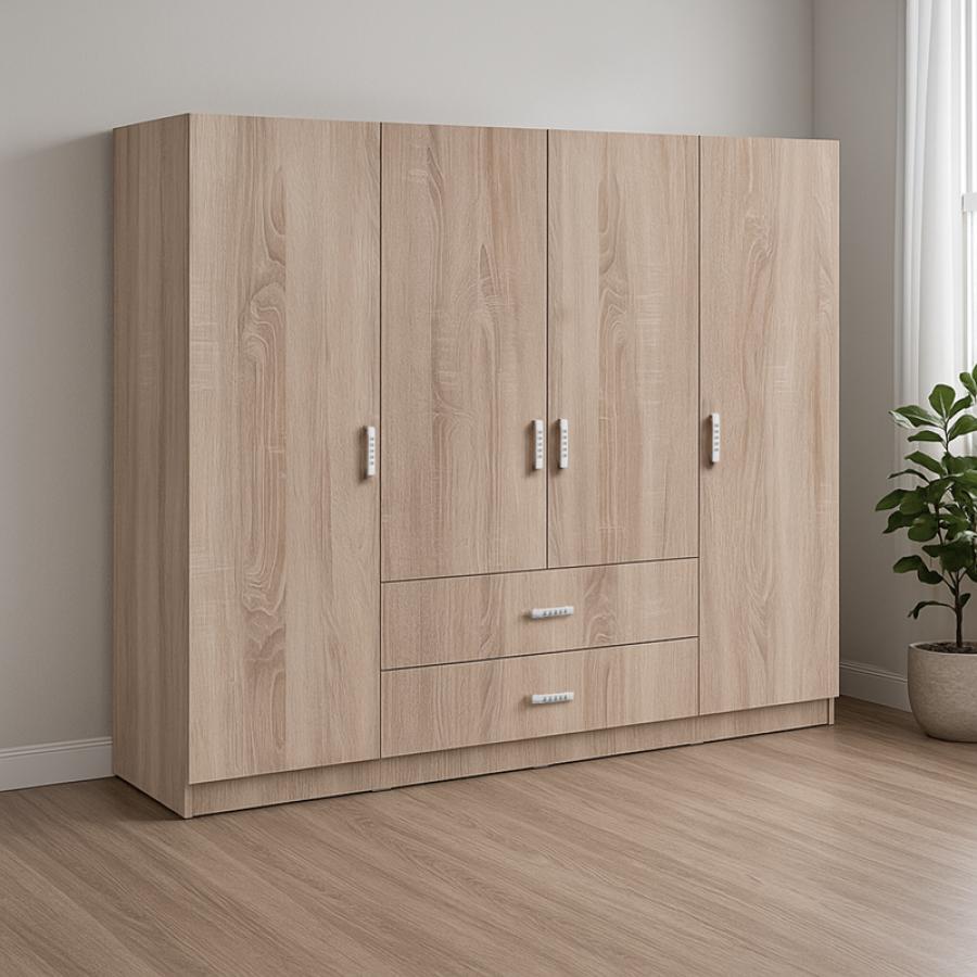 Ντουλάπα τετράφυλλη Royal pakoworld με συρτάρια sonoma 200x58x177εκ