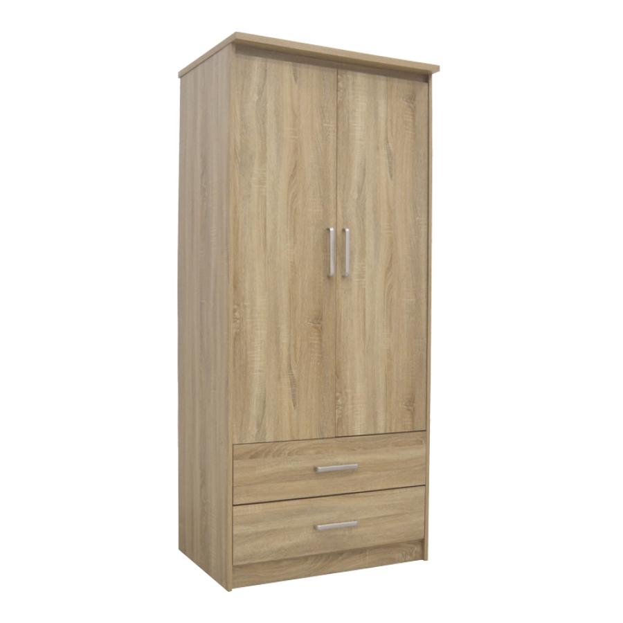 Ντουλάπα ρούχων δίφυλλη OLYMPUS pakoworld σε sonoma απόχρωση 81x57x183εκ