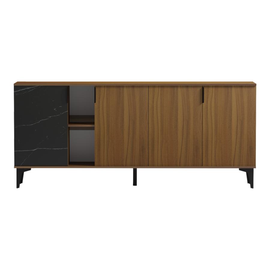 Μπουφές Riba pakoworld καρυδί-μαύρη όψη μαρμάρου 180x40x78εκ