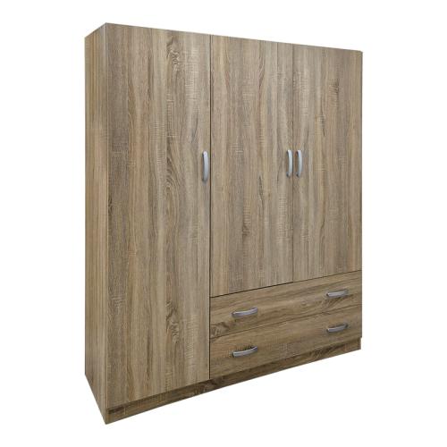 Ντουλάπα τρίφυλλη με 2 συρτάρια Alvia pakoworld sonoma 150x51x180εκ