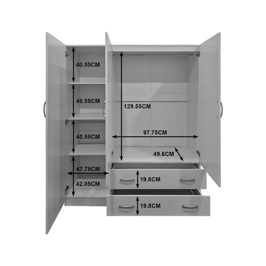 Ντουλάπα τρίφυλλη με 2 συρτάρια Alvia pakoworld wenge150x51x180εκ