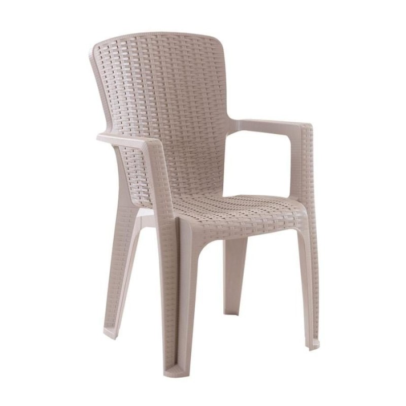 SIDE Πολυθρόνα Κήπου-Βεράντας Στοιβαζόμενη, (Rattan Look) PP-UV Απόχρωση Cappuccino - vougioukas.gr