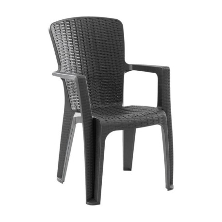 SIDE Πολυθρόνα Κήπου-Βεράντας Στοιβαζόμενη, (Rattan Look) PP-UV Απόχρωση Ανθρακί - vougioukas.gr
