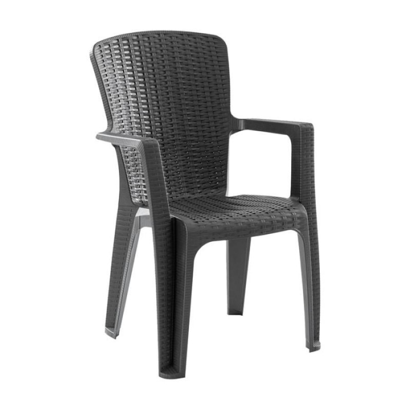 SIDE Πολυθρόνα Κήπου-Βεράντας Στοιβαζόμενη, (Rattan Look) PP-UV Απόχρωση Ανθρακί - vougioukas.gr