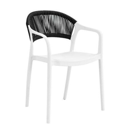 DONNA Πολυθρόνα-Pro Στοιβαζόμενη, PP-UV Άσπρο, Rope Wicker Μαύρο - vougioukas.gr