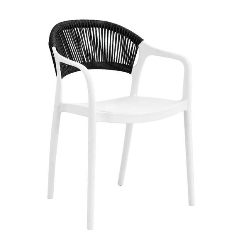 DONNA Πολυθρόνα-Pro Στοιβαζόμενη, PP-UV Άσπρο, Rope Wicker Μαύρο - vougioukas.gr