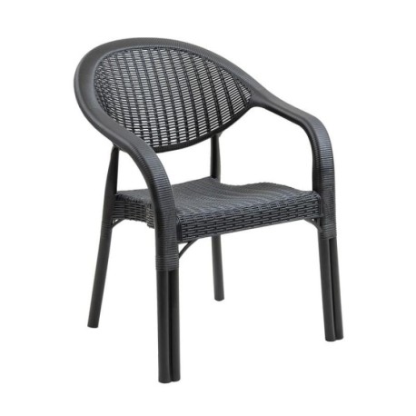 BAMBOO Pro Πολυθρόνα Κήπου - Βεράντας Στοιβαζόμενη, PP-UV (Rattan Look) Ανθρακί - vougioukas.gr