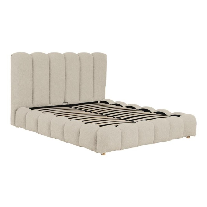 Κρεβάτι Nuvem pakoworld μπουκλέ υφασμα μπεζ με αποθηκευτικό χώρο 160x200εκ - vougioukas.gr