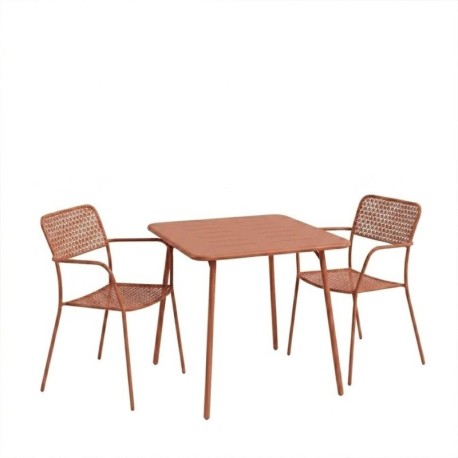Τραπεζαρία Moraja Federal pakoworld σετ 3τεμ terracotta μέταλλο 70x70x73εκ - vougioukas.gr