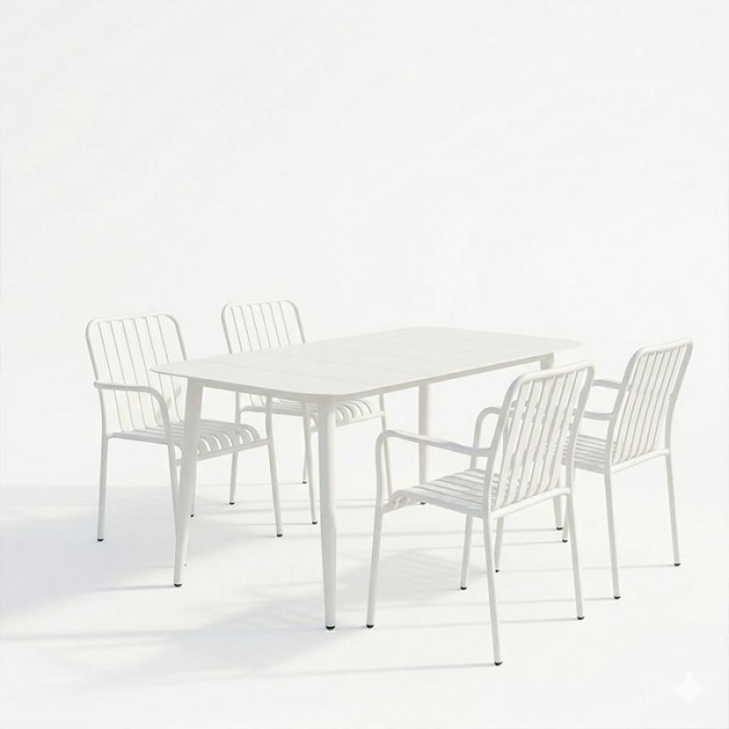 Τραπεζαρία Heven Vista pakoworld σετ 5τεμ λευκό αλουμίνιο 150x80x72εκ
