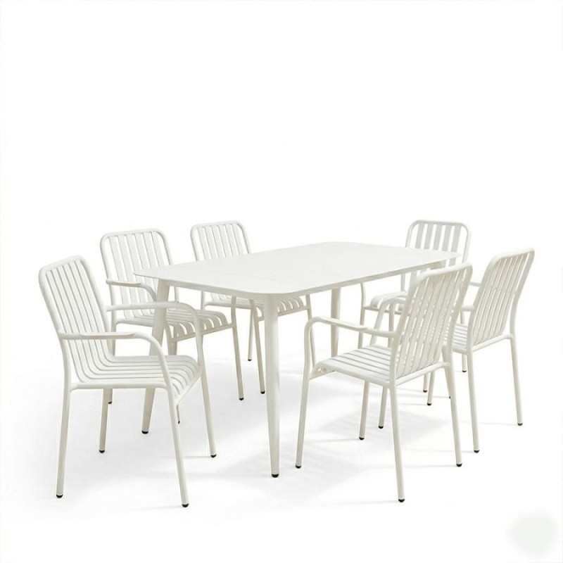 Τραπεζαρία Heven Vista pakoworld σετ 7τεμ λευκό αλουμίνιο 150x80x72εκ