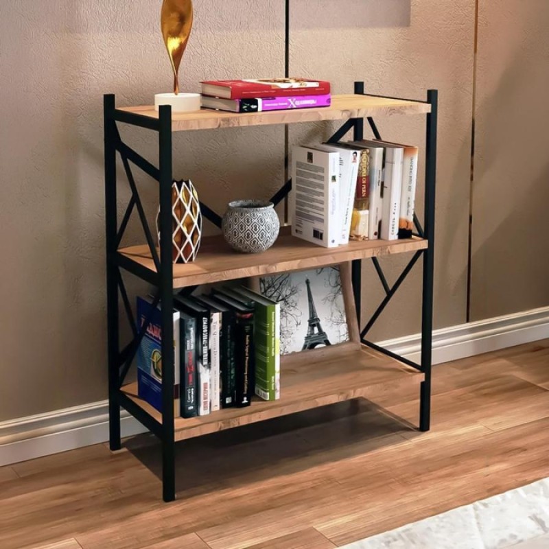 Ραφιέρα επιδαπέδια Althea pakoworld oak με μαύρο μέταλλο 60x30x90εκ - vougioukas.gr