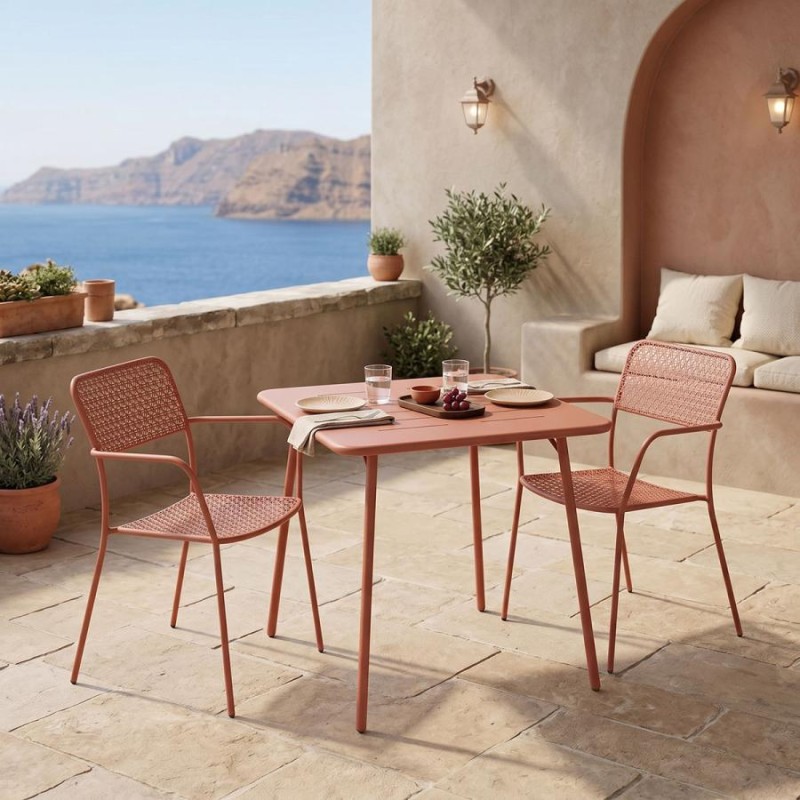 Τραπεζαρία Moraja Federal pakoworld σετ 3τεμ terracotta μέταλλο 70x70x73εκ - vougioukas.gr