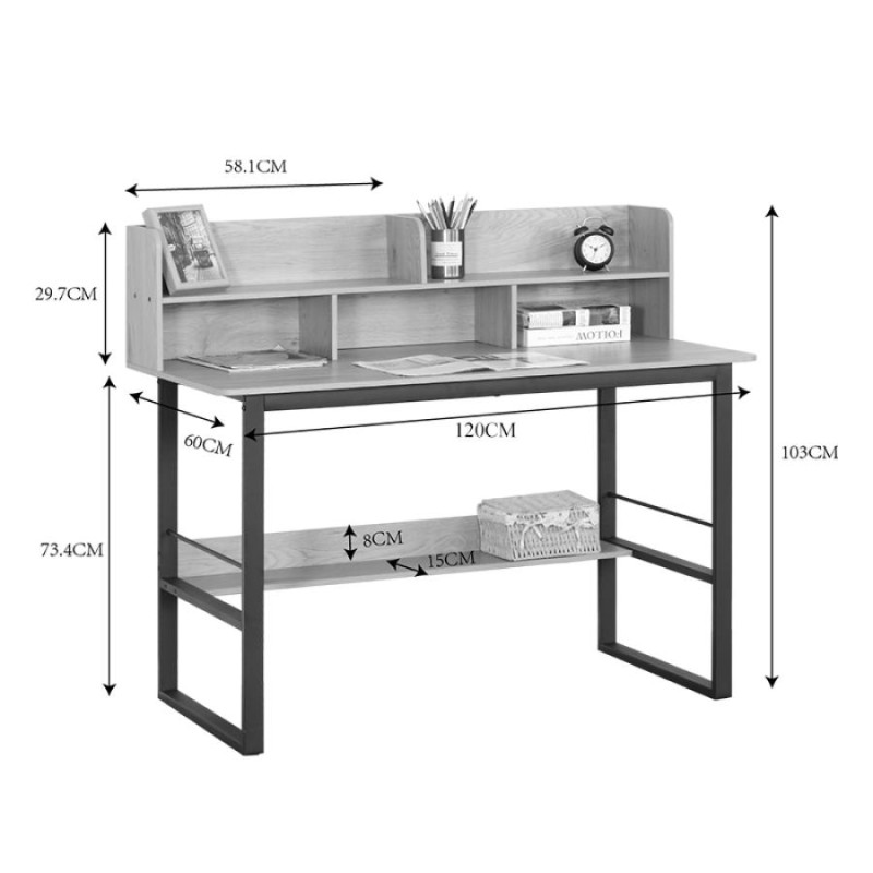Γραφείο εργασίας Biuro pakoworld oak- μαύρο μέταλλο 120x60x103εκ - vougioukas.gr
