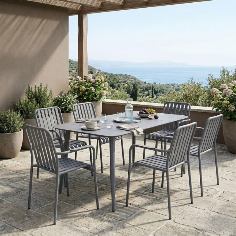 Τραπεζαρία Heven Vista pakoworld σετ 7τεμ ανθρακί αλουμίνιο 150x80x72εκ - vougioukas.gr
