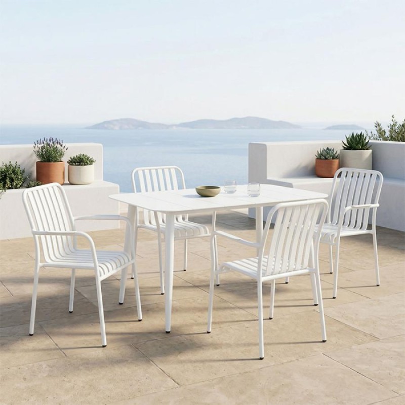 Τραπεζαρία Heven Vista pakoworld σετ 5τεμ λευκό αλουμίνιο 120x70x72εκ - vougioukas.gr