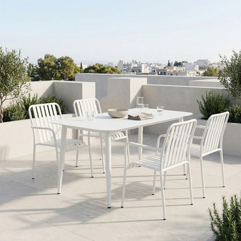 Τραπεζαρία Heven Vista pakoworld σετ 5τεμ λευκό αλουμίνιο 150x80x72εκ - vougioukas.gr