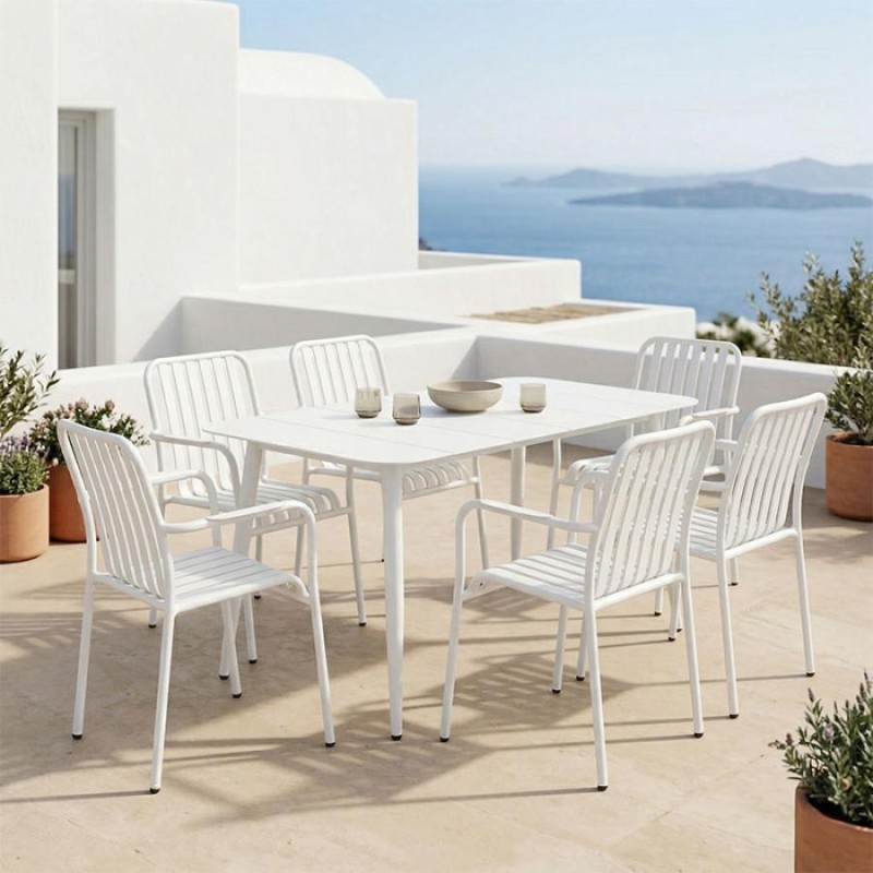 Τραπεζαρία Heven Vista pakoworld σετ 7τεμ λευκό αλουμίνιο 120x70x72εκ - vougioukas.gr