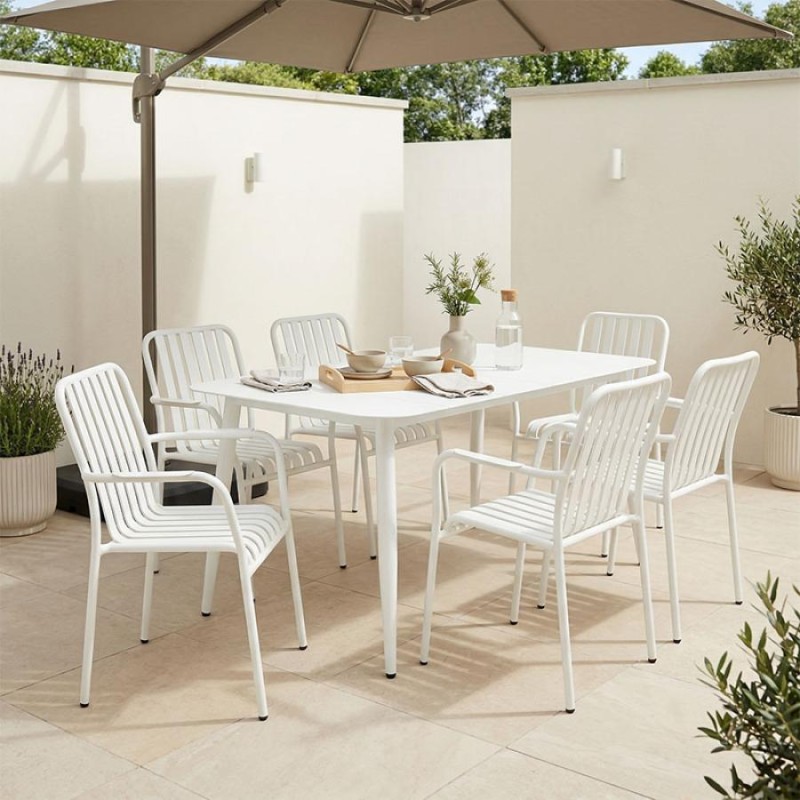 Τραπεζαρία Heven Vista pakoworld σετ 7τεμ λευκό αλουμίνιο 150x80x72εκ - vougioukas.gr