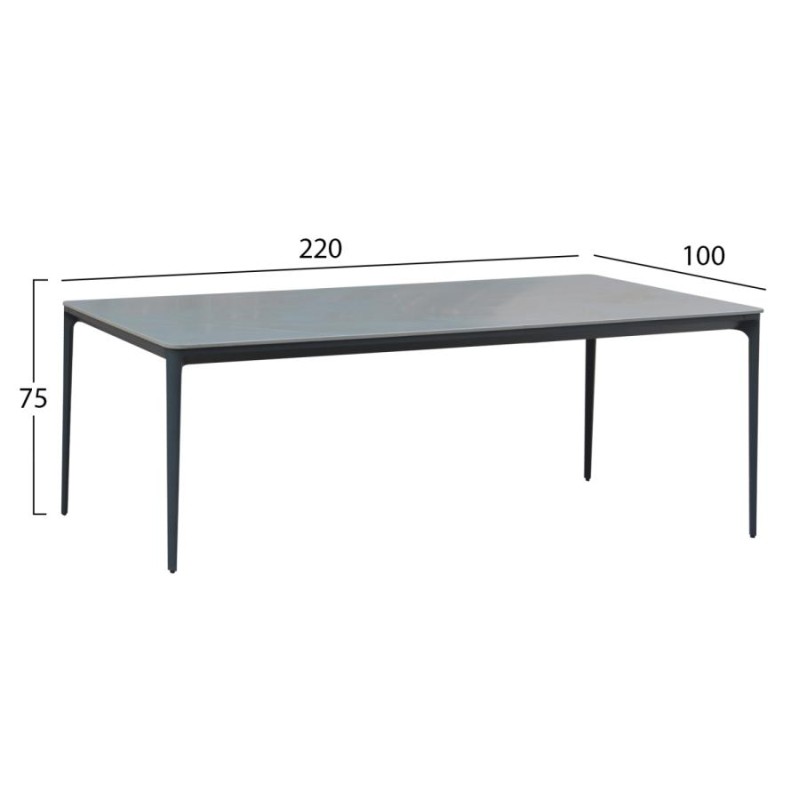 ΤΡΑΠΕΖΙ ΤΡΑΠΕΖΑΡΙΑΣ STAD HM6558.01 ΓΚΡΙ ΑΛΟΥΜΙΝΙΟ & SINTERED STONE TOP 220x100x75Υεκ