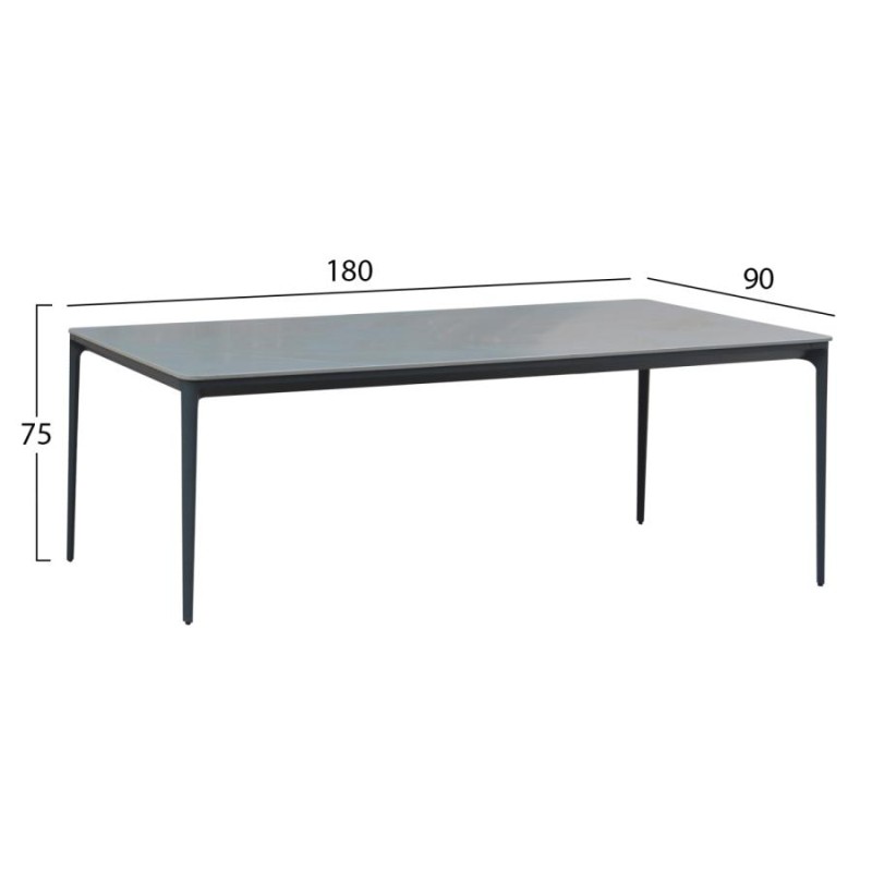 ΤΡΑΠΕΖΙ ΤΡΑΠΕΖΑΡΙΑΣ STAD HM6557.01 ΓΚΡΙ ΑΛΟΥΜΙΝΙΟ & SINTERED STONE TOP 180x90x75Υεκ