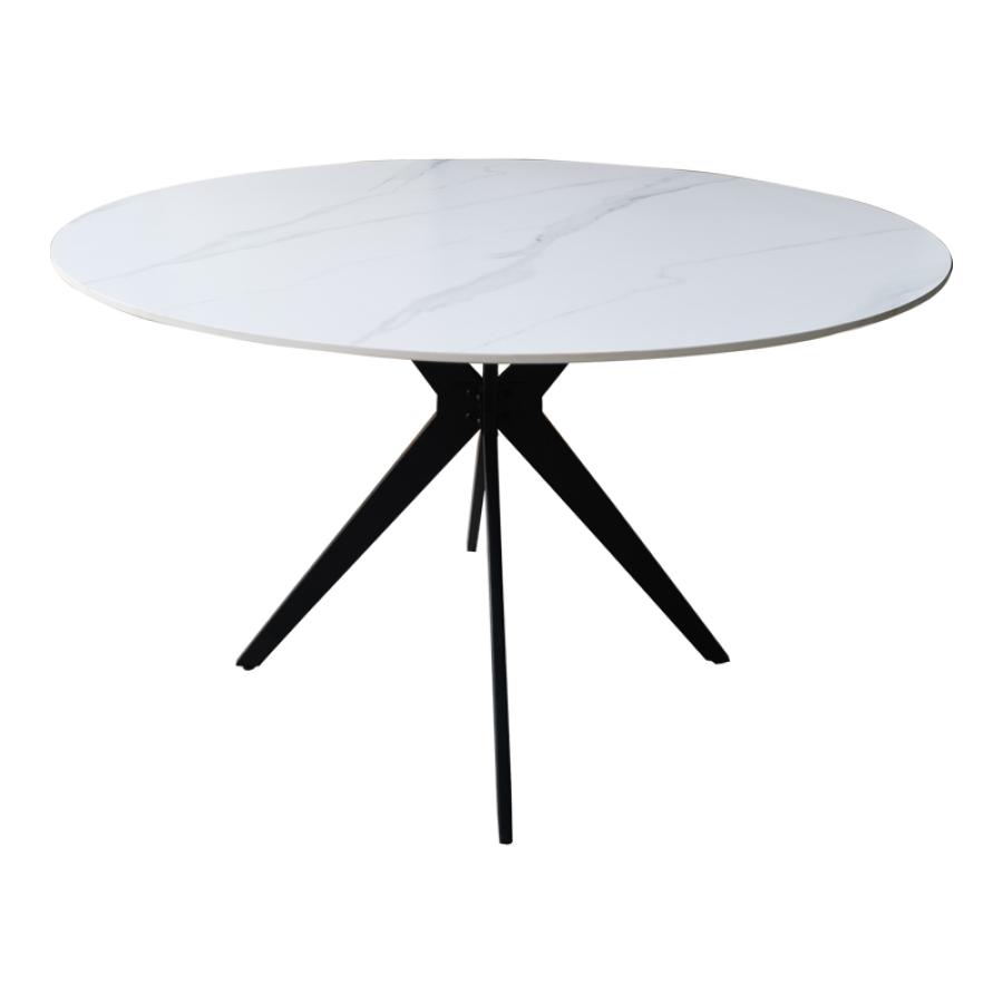 Τραπέζι Orbital pakoworld sintered stone λευκή όψη μαρμάρου με μαύρα μεταλλικά πόδια Φ120x76εκ