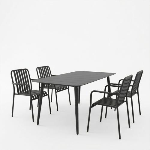 Τραπεζαρία Heven Vista pakoworld σετ 5τεμ μαύρο αλουμίνιο 150x80x72εκ