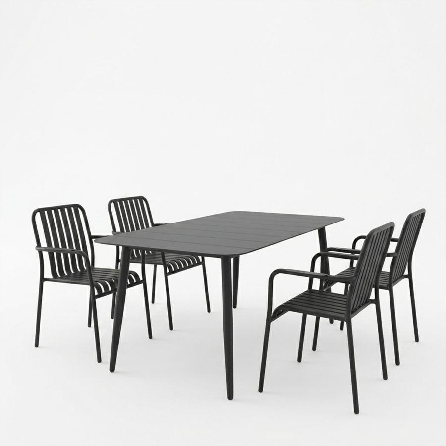 Τραπεζαρία Heven Vista pakoworld σετ 5τεμ μαύρο αλουμίνιο 150x80x72εκ