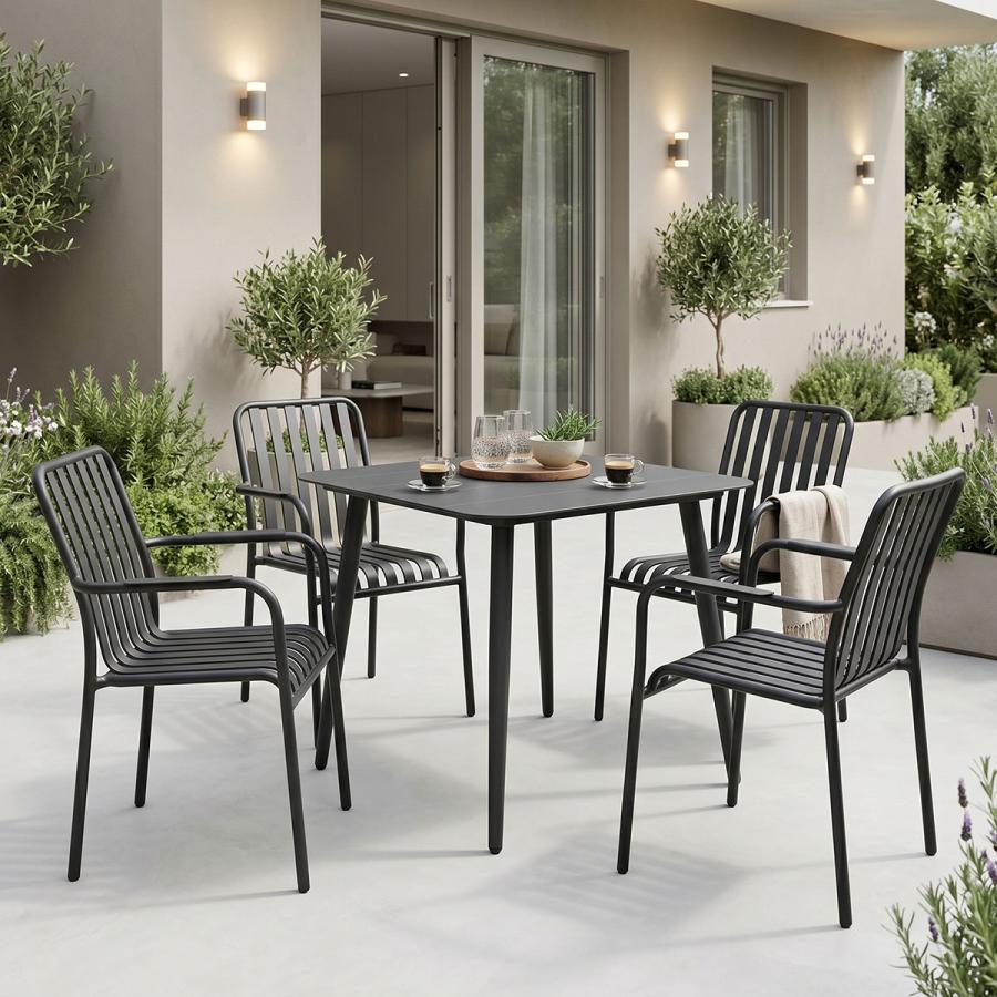 Τραπεζαρία Heven Vista pakoworld σετ 5τεμ μαύρο αλουμίνιο 80x80x72εκ